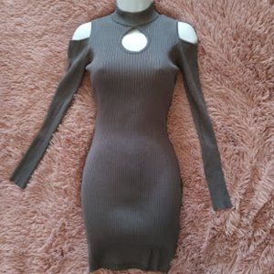 Grey Cold Shoulder Sweater Dress, size medium
